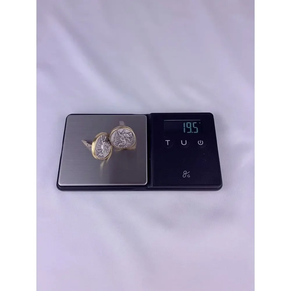 Chimera Stater Style Coin Sterling Silver Cufflinks 18k GP Bezel MMA Vintage O1